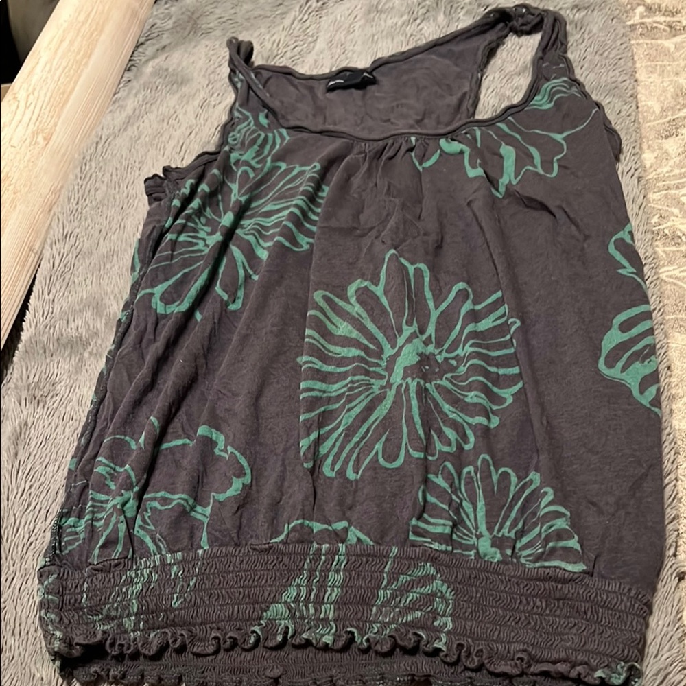American Eagle Outfitters Gray and Green Floral Tank Top